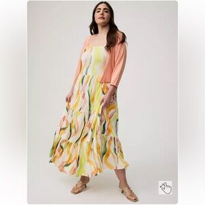 Torrid Maxi Tiered White Yellow Dress Knit Adjustable Straps Resort Cruise 4 4X